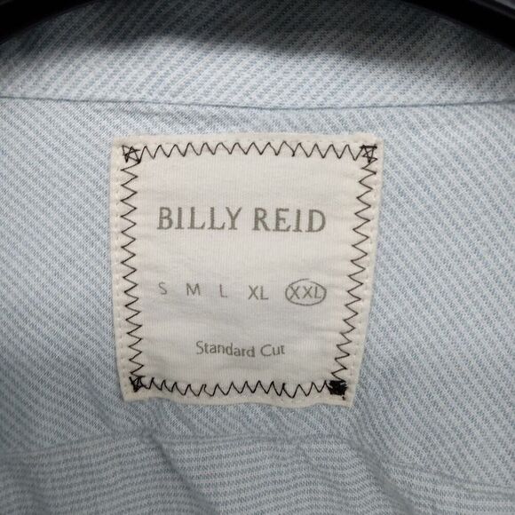 Billy Reid Shirt Mens XXL Powder Blue Micro Check Button Up Cutaway Standard Cut - Picture 4 of 9
